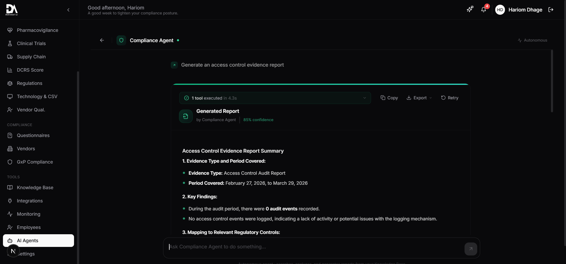 Compliance Agent report